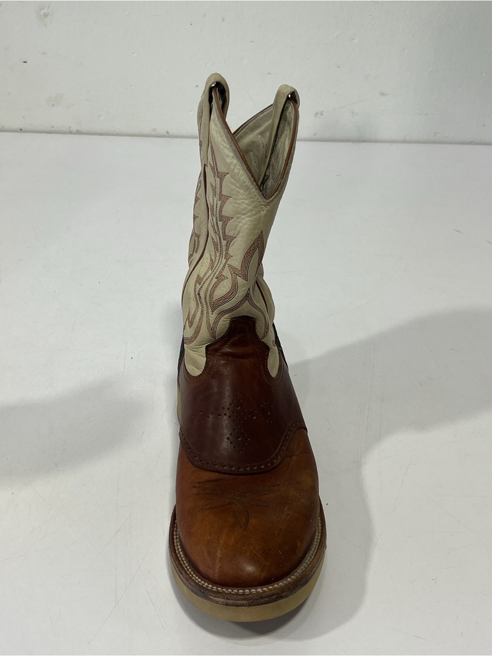 Tony Lama Two-Tone Brown and Cream Western Cowboy Boots - Picture 6 of 16